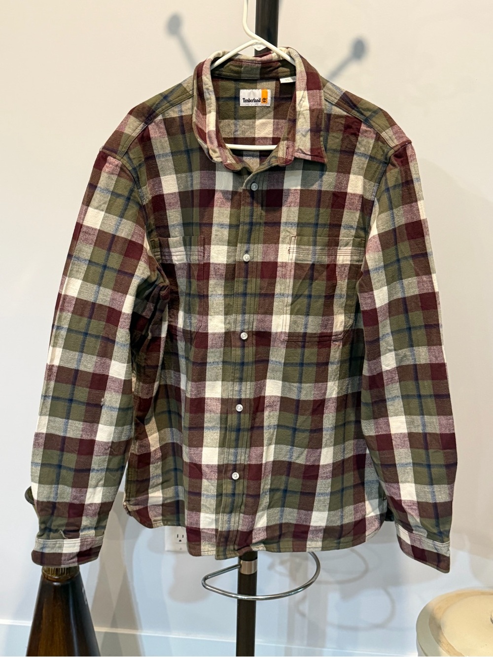 Timberland Olive, Burgundy & Cream Plaid Button-Down Shirt